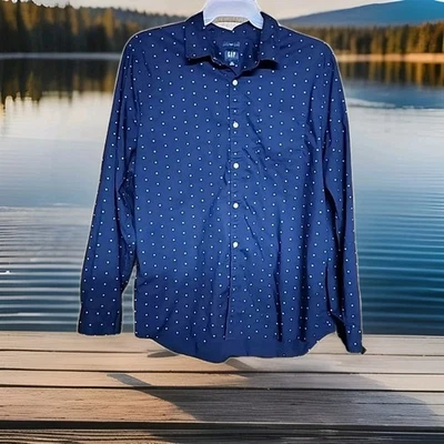 The GAP Blue Geometric Design Longsleeve Men's Shirt 2XL Slim Fit Button Up - Image 1 of 4