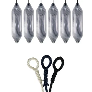 6 x HURRICANE Aurora Boat Fenders: Grey PM06 - FREE SPLICED END 10MM ROPE - Picture 1 of 2