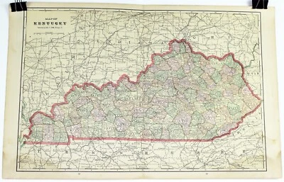 Map of the State of Kentucky Color Lithograph 22.5 x 14.5 from Crams Atlas - Image 1 of 4