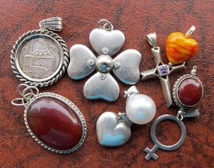 Set of 9 Vintage Sterling Silver Pendants - Picture 1 of 9