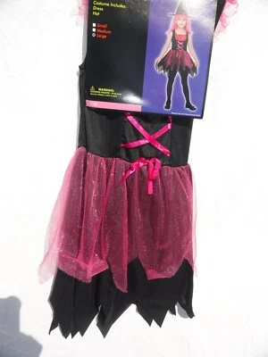 Niñas Bonito Vestido Disfraz Bruja Negro y Rosa y Sombrero Talla Grande 8-10 Foto 1 de 3