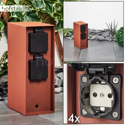 4-er Außen Steck Dosen Steckdosensäule Garten Wege Einfahrt rostfarben/schwarz  - Bild 1 von 4
