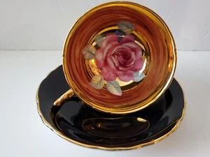 Raro PARAGON Taza y Platillo A3921 HP Repollo Rosa, Dorado y Negro - Imagen 1 de 11
