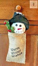 Primitive Handmade Christmas Burlap Sack w/ Snowman Ornament FREE SHIPPING