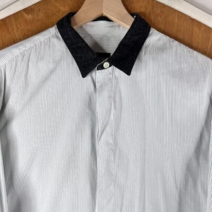 Emporio Armani Shirt Mens 17 EU 43 White Striped Button Up Banker Collar Dress - Picture 1 of 13