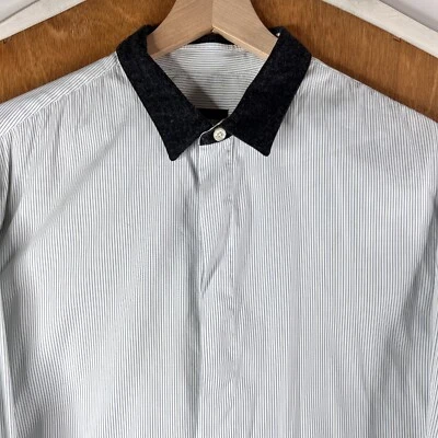 Emporio Armani 衬衫男式 17 EU 43 白色条纹纽扣银行家领连衣裙 — 第 1/4 张图片