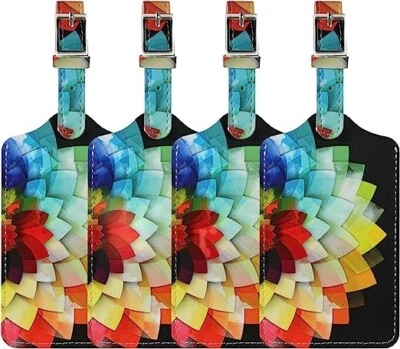 BRANDED 4 Pack Luggage Tags for Suitcases Leather Name Travel Tags for Luggage ID Label