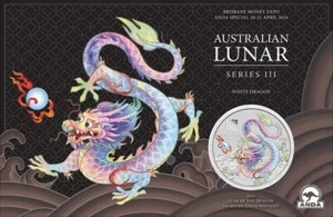 2024 ANDA Brisbane Money Expo 1oz Silver Dragon WHITE Coloured Coin - Picture 1 of 3