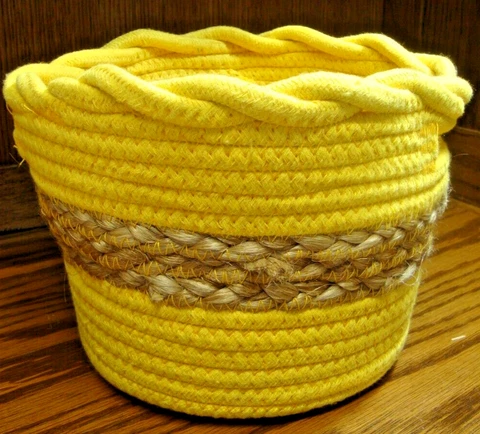 Woven Basket w/Handles~Yellow Round Decorative Bowl~Vanity Storage Organizer 776 Cover