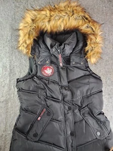 Canada Weather Gear Puffer Vest Women's Medium Black Full Zip Snap Hooded Fur - Picture 1 of 10