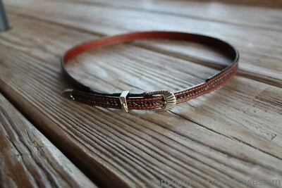 AU-LC-51W-BRN Cowboy Hat Band Embossed Basketweave Brown Leather 1/2" Wide - Image 1 of 4