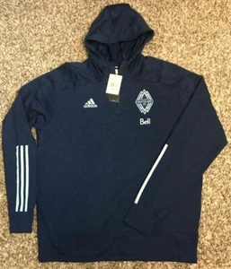 Adidas men's $75 MLS Soccer Hooded Sweatshirt 1/4 zip VANCOUVER WHITECAPS blue L - Picture 1 of 1
