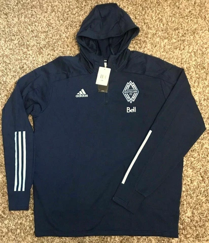 Adidas men's $75 MLS Soccer Hooded Sweatshirt 1/4 zip VANCOUVER WHITECAPS blue L Cover
