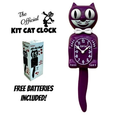 BOYSENBERRY KIT CAT CLOCK 15.5" Purple Free Battery MADE IN USA Kit-Cat Klock - Image 1 of 4