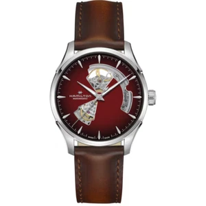 Hamilton Jazmaster OpenHeart Auto Burgundy Dial Leather Band Men Watch H32675570 - Foto 1 di 6