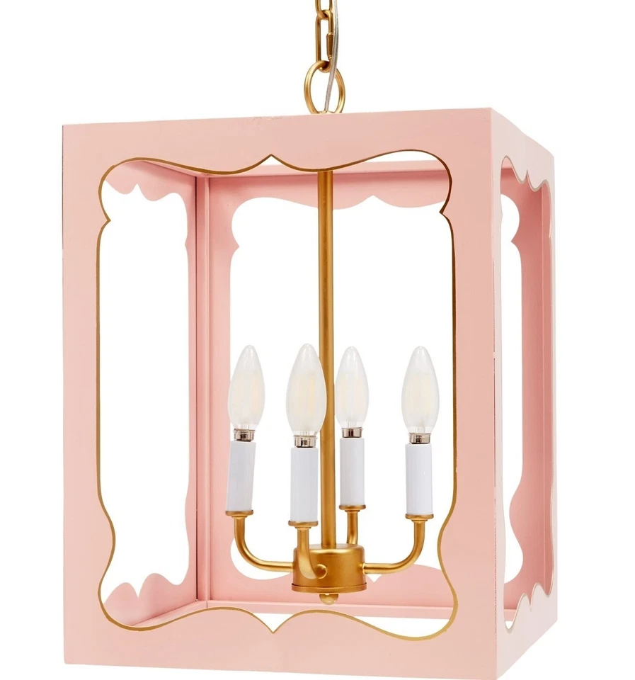 LUSTRE DE METAL ROSA BLUSH E DETALHES DOURADOS - 13''D X 19''H - Imagem 1 de 1