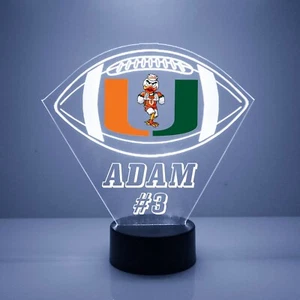 Miami Hurricanes Light, Personalized FREE, College Football LED Sports Fan Lamp - Foto 1 di 7