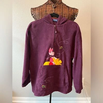 Sudadera con Capucha Winnie The Pooh Púrpura Para Mujer M 1/4 Cremallera Pullover Lechón Hojas Caídas Foto 1 de 4