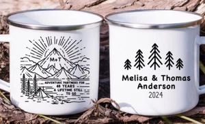 48th Year Wedding Anniversary Camper Mug Mountain Hiking Adventure Couple Gift - Picture 1 of 7