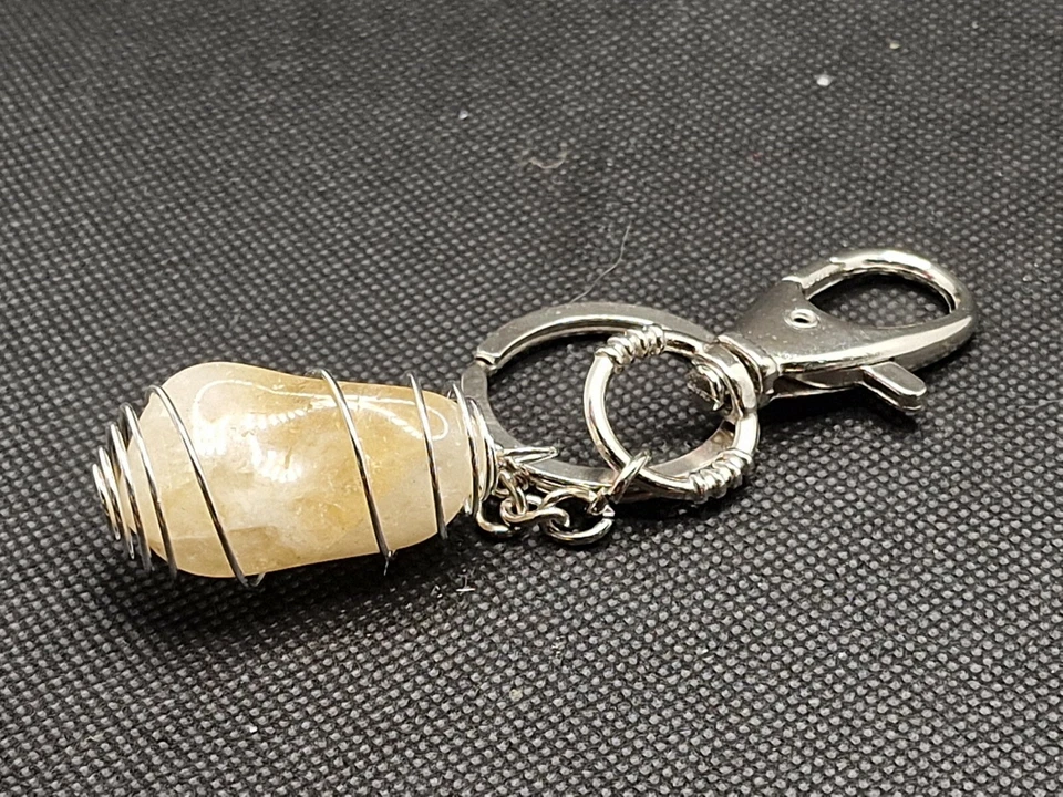 Portachiavi QUARZO CITRINO madera pietra naturale oro argento collana cristallo - Immagine 1 di 4