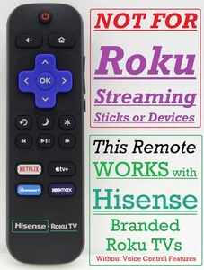 New Hisense Roku TV Remote*NOT FOR ROKU STREAMING DEVICES*3026000064 - Picture 1 of 5