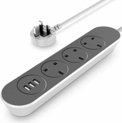 Surge Protected Extension Lead With USB 3 Gang Way 1.6M Electric Plug Socket UK - Image 1 of 4