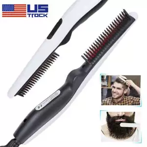 Electric Beard Straightener Comb Quick Heated Brush Styler For Mens Pro Hair - Picture 1 of 11
