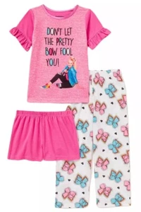 JoJo Siwa Girls Pajamas Pink 10 3 Piece Set Top Shorts Pants Colorful Graphics - Picture 1 of 12