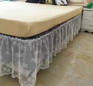 Bed Skirt Double Layer Lace Ruffle Elastic Fitted Sheet Valance Comfort White H1 - Picture 1 of 20