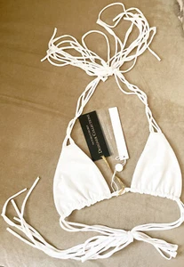 Victorias Secret Designer Mikoh Swimwear White Bikini Triangle Fringe Top - Imagen 1 de 6
