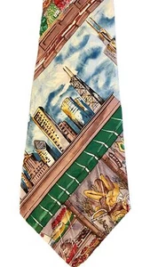 Nicole Miller Men’s Silk Tie Chicago Skyline Rare Vintage 1994 Home Run Inn - Picture 1 of 4