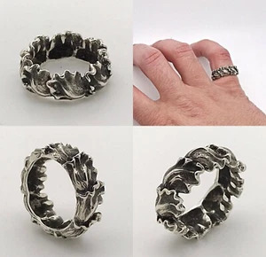 Handcrafted Grapes Leaves Boho Silver Band Ring, Gift Love - Picture 1 of 6