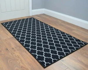 Trellis Black Non Slip Door Mat Large Small Hallway Runner Kitchen Floor Rug UK - Picture 1 of 6