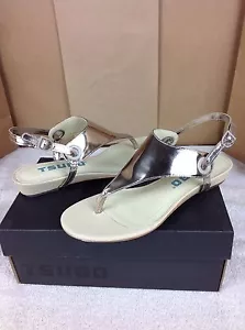 TSUBO GEORGEA WET CEMENT METALLIC LEATHER STRAP WEDGE FASHION SANDAL SIZE 7 US - Picture 1 of 6