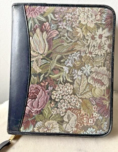 Vintage Franklin Quest Floral Tapestry/Real Leather Planner Binder 10.5"x9" USA - Picture 1 of 10