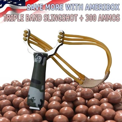 AMERIBOX 300 Sling Shot Ammo Slingshot CAMOUFLAGE High Velocity Powerful Catapult Outdoor