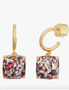 $38 Kate Spade Mini Square Glitter Huggies Earrings $38 Multi Color I13 - Picture 1 of 1