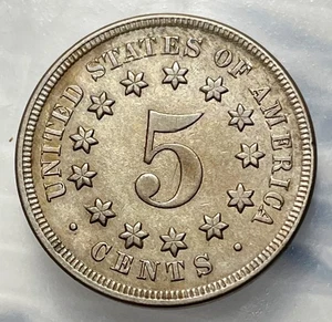 1867 5C No Rays Shield Nickel XF/AU - Picture 1 of 4