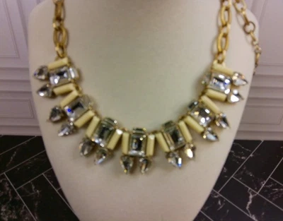 J.Crew слоновой кости смолы со стразами заявление ожерелье золотистый коренастый нагрудник праздник - Изображение 1 из 4