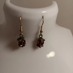 Pendientes Granate Redondos Vintage, Pendientes Granate Estilo Bohemio - Imagen 1 de 3