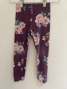 OshKosh B'Gosh Kid Girls Floral Cotton Blend Pull On Full Length Leggings Plum 4 - Picture 1 of 4