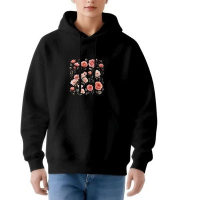 Moletom pulôver feminino com capuz manga longa com design floral - Rosa e pêssego - Imagem 1 de 4