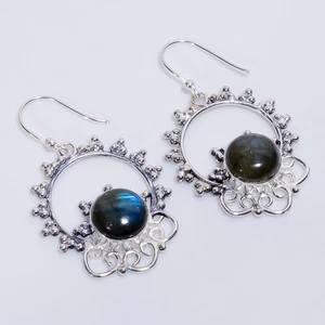 Labradorite Gemstone Vintage Handmade 925 Sterling Silver Earrings 2.1" R417 - Picture 1 of 5