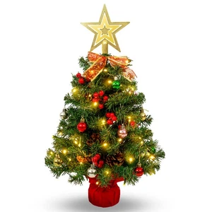 24‘’ Mini Tabletop Christmas Tree PVC Artificial Xmas Tree Decor with LED Lights - Picture 1 of 16