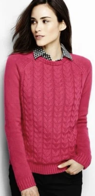 Lands End Drifter Women's Size XL Pink Cable Knit Crewneck Sweater Preppy - Image 1 of 4