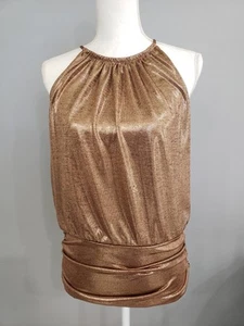 NUEVO - Blusa Halter Dorada Sin Mangas Casa Blanca Mercado Negro Metálica Fecha SL - Imagen 1 de 7