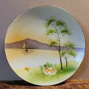 Placa antigua Morimura Nippon 7,5" - pintada a mano junto al mar - Fondo Monte Fuji - Imagen 1 de 5