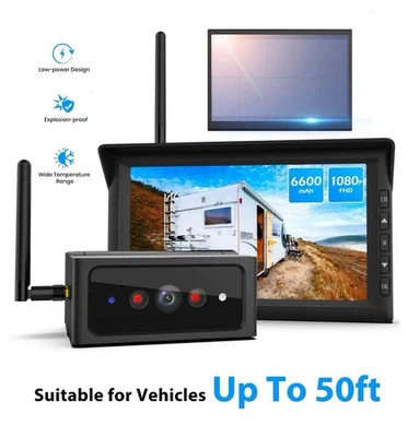 Solar Wireless Backup Camera 7'' Rear View DVR Monitor For Camper/Hitch/Trailer - Image 1 of 4