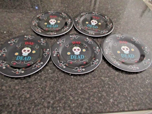 SET OF 5 DAY OF THE DEAD SNACK PLATES 7.5" - Picture 1 of 1