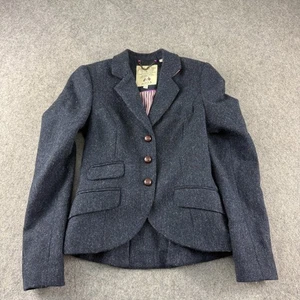Jack Wills Moon Tweed Jacket Blazer Womens UK 8 Blue Wool Check Country Hacking - Picture 1 of 14
